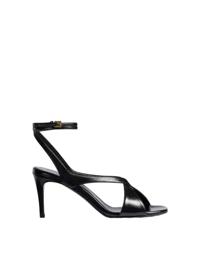 Liria Ankle Strap Sandal In Black Glazed Leather Liria Ankle Strap Sandal In Black Glazed Leather