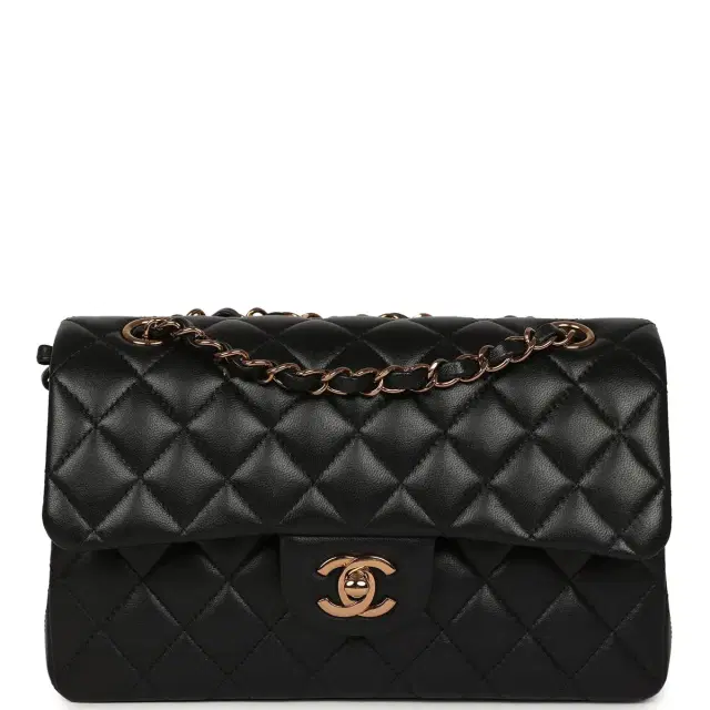 Chanel Small Classic Double Flap Bag Black Lambskin Rose Gold Hardware Chanel Small Classic Double Flap Bag Black Lambskin Rose Gold Hardware