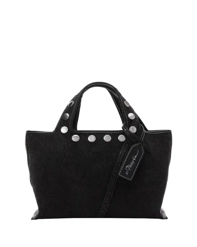Mini Studded Washed Denim Market Tote Bag Mini Studded Washed Denim Market Tote Bag