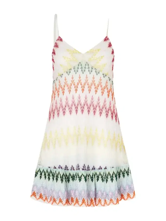 Scalloped Striped Metallic Crochet-knit Mini Dress Scalloped Striped Metallic Crochet-knit Mini Dress