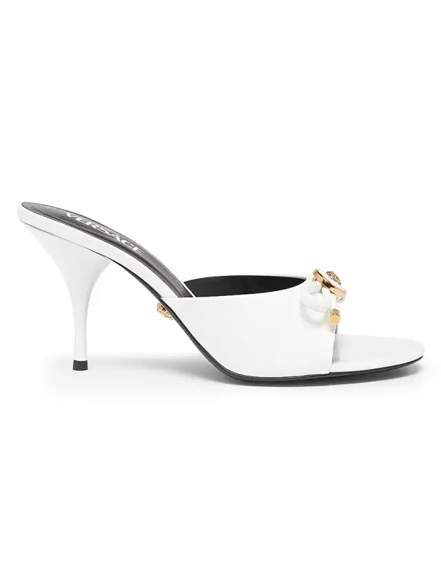 Women's Opera Bow 85MM Patent Leather Mules - Porcelain White Gold Women's Opera Bow 85MM Patent Leather Mules - Porcelain White Gold