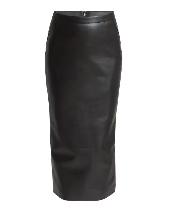 Leather Godet-Back Midi Pencil Skirt Leather Godet-Back Midi Pencil Skirt