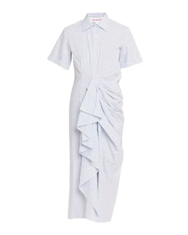 Gathered Ruffle Striped Cotton Midi Shirtdress Gathered Ruffle Striped Cotton Midi Shirtdress