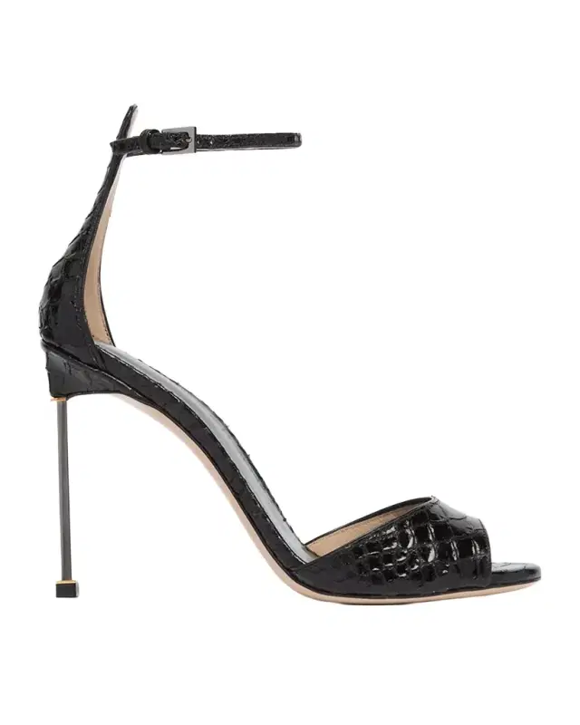 105mm Croc-Embossed Leather Ankle-Strap Sandals 105mm Croc-Embossed Leather Ankle-Strap Sandals