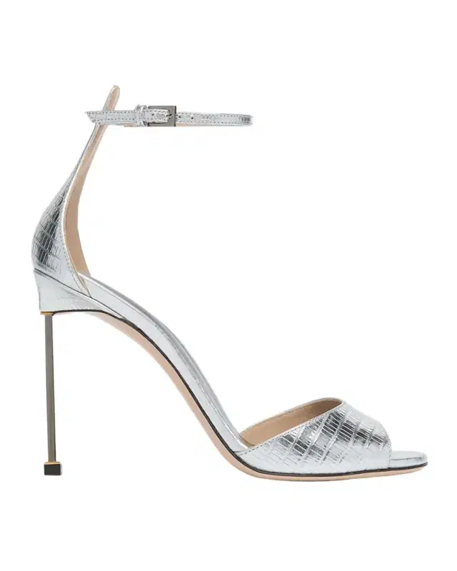 105mm Embossed Metallic Leather Ankle-Strap Sandals 105mm Embossed Metallic Leather Ankle-Strap Sandals