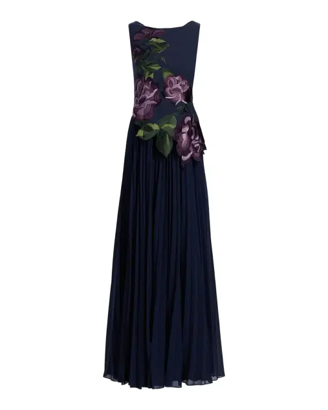 Jayla Floral-Embroidered Crepe & Chiffon Gown Jayla Floral-Embroidered Crepe & Chiffon Gown