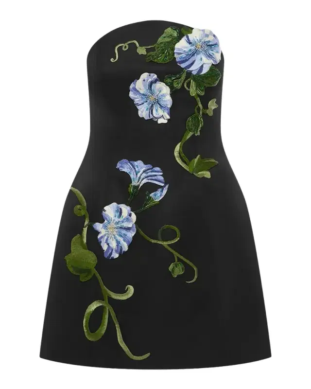 Zaria Applique Floral Strapless Bustier Mini Dress Zaria Applique Floral Strapless Bustier Mini Dress