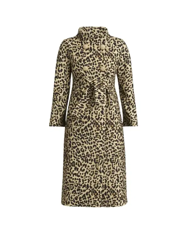 Leopard-Print Wool Double-Breasted Long Coat Leopard-Print Wool Double-Breasted Long Coat