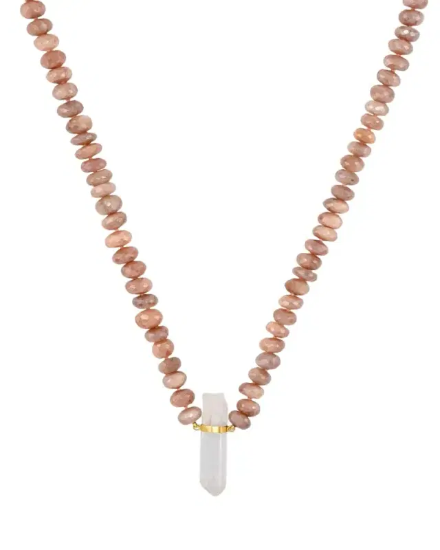 Oracle 14K Mystic Moonstone and Quartz Crystal Charm Necklace Oracle 14K Mystic Moonstone and Quartz Crystal Charm Necklace