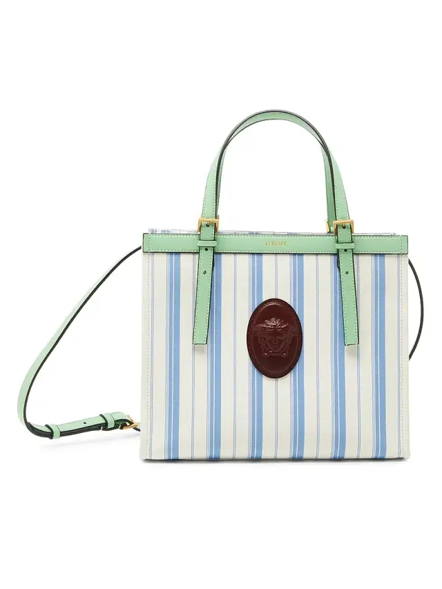 Women's La Vacanza Striped Canvas Tote Bag - Dusty Blue Mint Women's La Vacanza Striped Canvas Tote Bag - Dusty Blue Mint