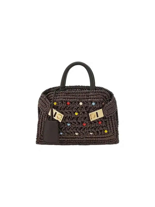 Women's Hug Mini Raffia & Leather Top Handle Bag Women's Hug Mini Raffia & Leather Top Handle Bag