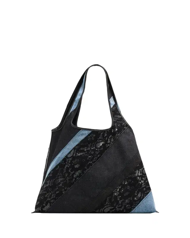 Patchwork Lace & Denim Market Tote Bag Patchwork Lace & Denim Market Tote Bag