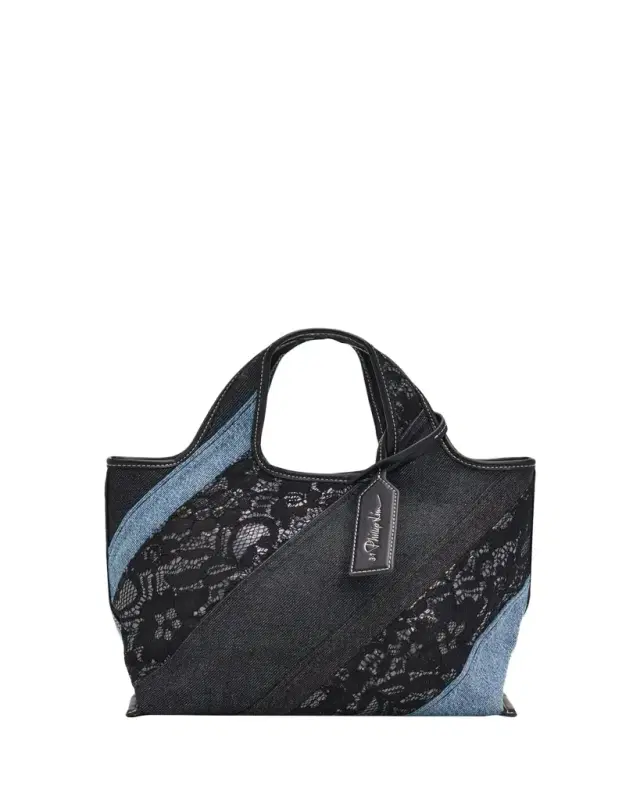 Patchwork Lace & Denim Mini Market Tote Bag Patchwork Lace & Denim Mini Market Tote Bag