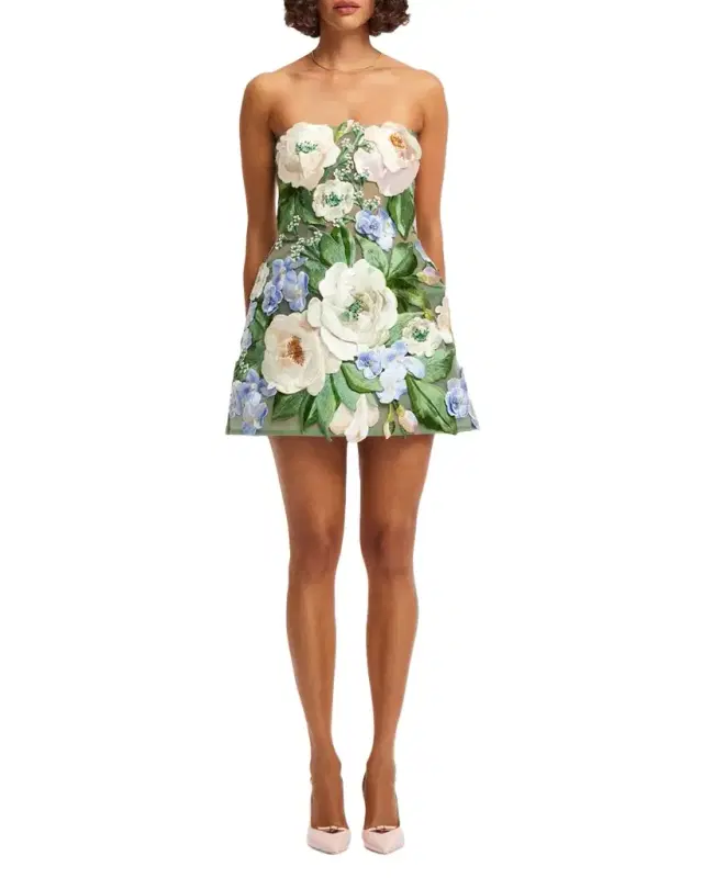 Floral Hand-Embroidered Bustier Mini Dress Floral Hand-Embroidered Bustier Mini Dress