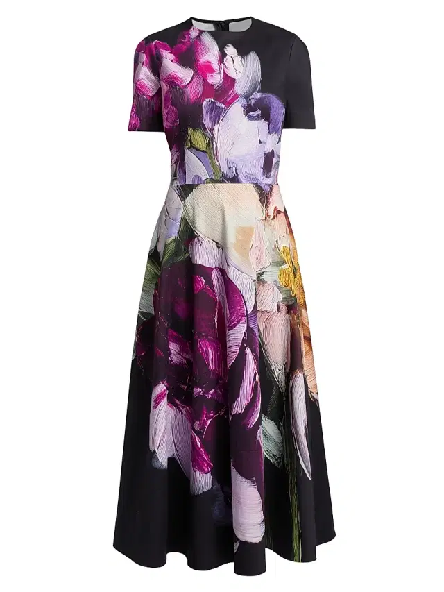 Women's Floral Cotton A-Line Midi-Dress Women's Floral Cotton A-Line Midi-Dress