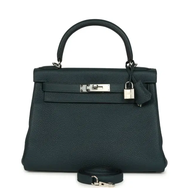 Hermes Kelly Retourne 28 Vert Cypress Clemence Palladium Hardware Hermes Kelly Retourne 28 Vert Cypress Clemence Palladium Hardware