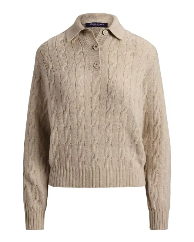 Cable-Knit Cashmere Polo Sweater Cable-Knit Cashmere Polo Sweater