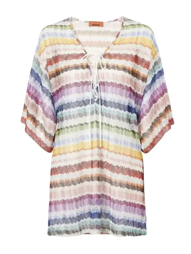 Lace-up Striped Metallic Crochet-knit Coverup Lace-up Striped Metallic Crochet-knit Coverup