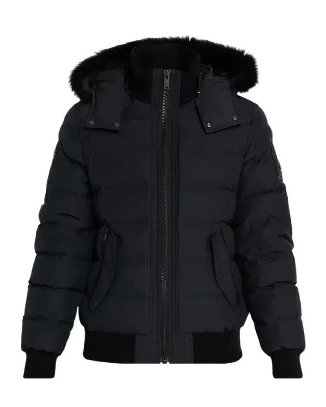 Men's Onyx Scotchtown Shearling-Trim Bomber Jacket Men's Onyx Scotchtown Shearling-Trim Bomber Jacket