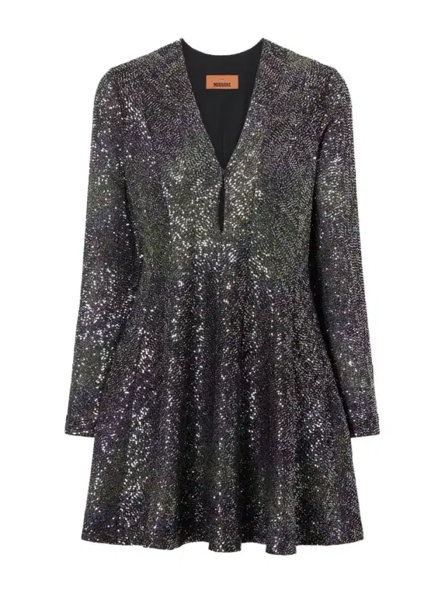Sequin-embellished Striped Metallic Crochet-knit Mini Dress Sequin-embellished Striped Metallic Crochet-knit Mini Dress