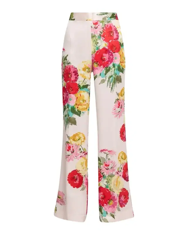 Pat Nixon Floral Silk Straight-Leg Pants Pat Nixon Floral Silk Straight-Leg Pants